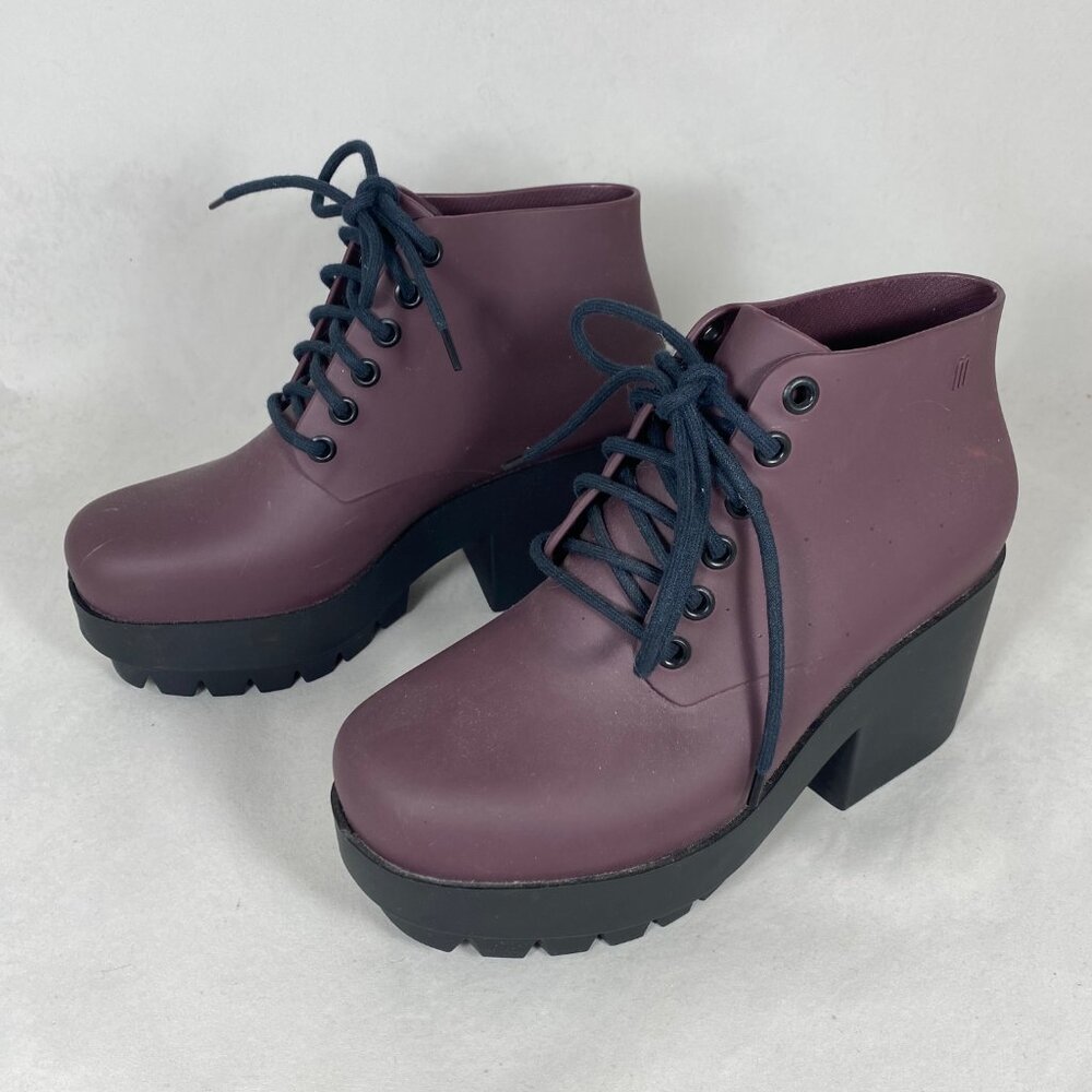 Melissa Stellar Lace Up Combat Chunky Platform Boot Bootie Burgundy - Picture 9 of 13